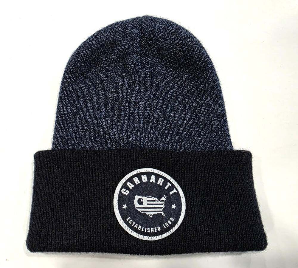 Carhartt Detroit patch knit beanie hat men's navy blue cuffed acrylic one size